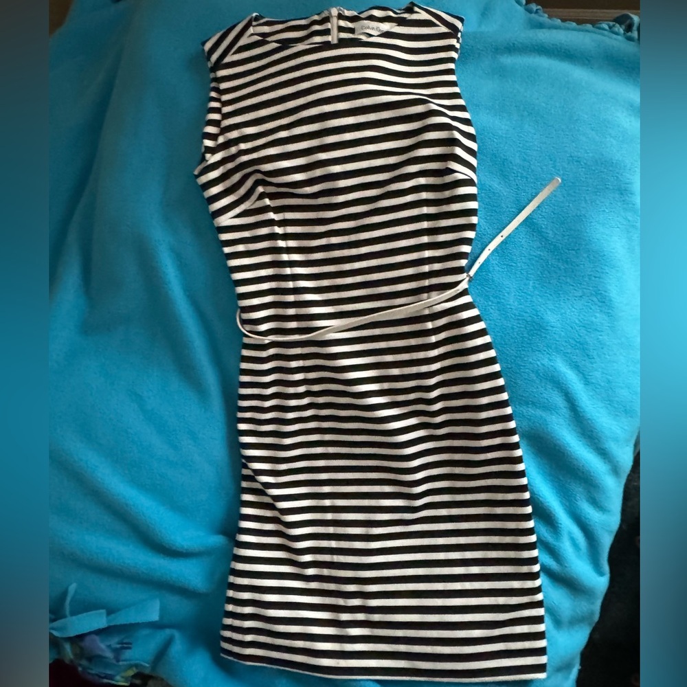 Calvin Klein black and white striped dress with belt